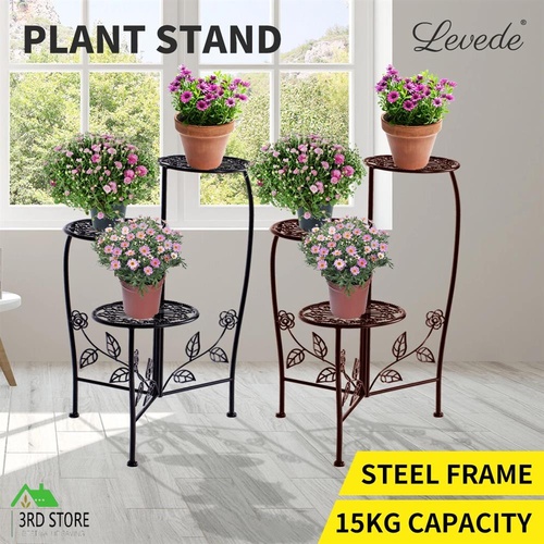 Levede Flower Shape Metal Plant Stand with 3 Plant Pot Space in Bronze Colour