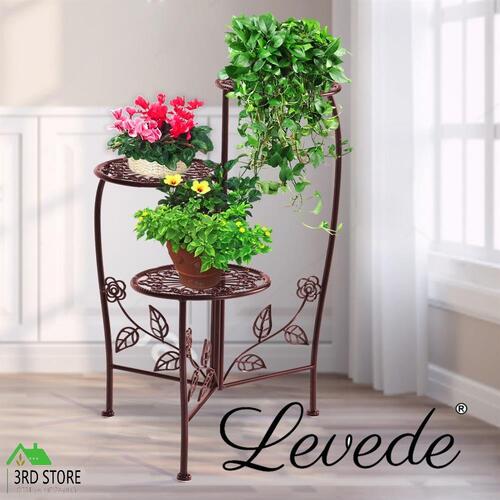 Levede Flower Shape Metal Plant Stand with 3 Plant Pot Space in Bronze Colour