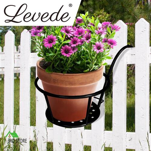 Levede 1x Metal flower Holder Stand Hanging Pot Basket Plant Garden Wall Storage Black