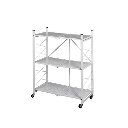 Foldable Storage Shelf Display Rack Bookshelf Bookcase Wheel Collapsible Cart