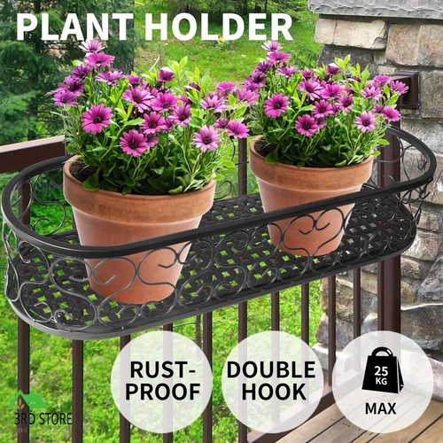 Plant Holder Plant Stand Hanging Flower Pot Basket Garden Wall Rack Shelf Oval Black
