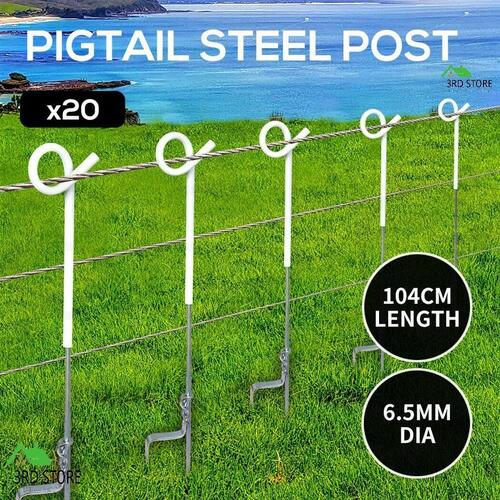 20x Fence Pigtail Posts Steel Electric Graze Farming Post Tape Fencing Anti-rust