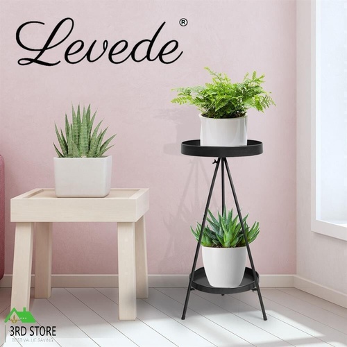 Levede Plant Stand 2 Tiers Outdoor Indoor Metal Flower Pots Rack Garden Grey