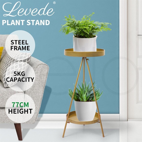 Levede Plant Stand 2 Tiers Outdoor Indoor Metal Flower Pots Rack Garden Gold