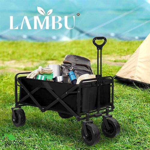 Lambu Garden Camping Trolley Outdoor Garden Wagon Cart Folding Widen Large Picnic Black