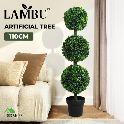 Lambu Artificial Topiary Trees 3-Ball Fake Plants Potted for Porch Home Decor