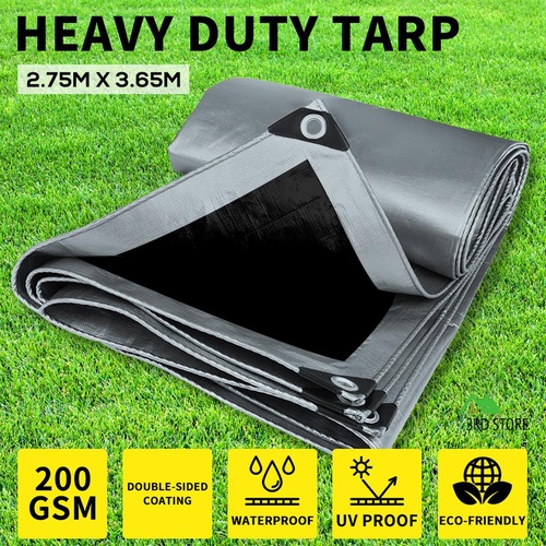 Heavy Duty Tarps 200GSM Tarpaulin Waterproof Poly Camping Sun Cover 2.75x3.65m