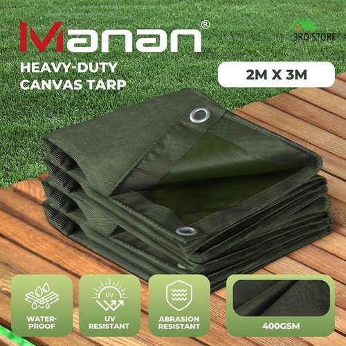 Manan Army Tarp Heavy Duty 400GSM Tarpaulin Canvas Cover Waterproof Sun 2x3m