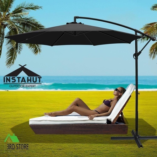 Instahut Umbrella Outdoor Umbrellas Cantilever Beach Garden Deck Patio Black 3M