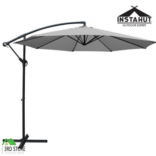 Instahut Umbrella Outdoor Umbrellas Cantilever Sun Beach 3M Garden Deck Grey 3M