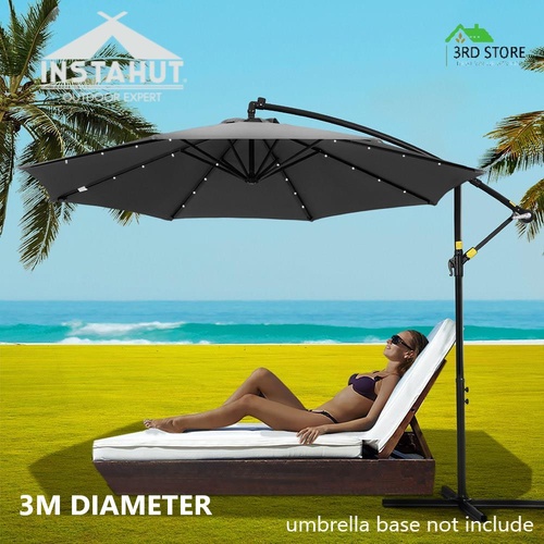 Instahut Outdoor Umbrella 3M Cantilever Beach LED Garden Shade Patio Charcoal