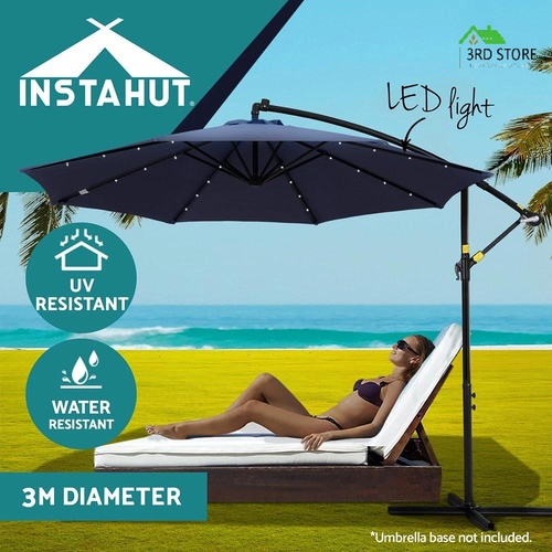 Instahut Outdoor Umbrella 3M Cantilever Beach LED Umbrellas Garden Shade Patio