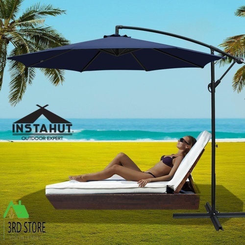 Instahut Umbrella Outdoor Umbrellas Cantilever Sun UV Garden Shade Patio Navy 3M