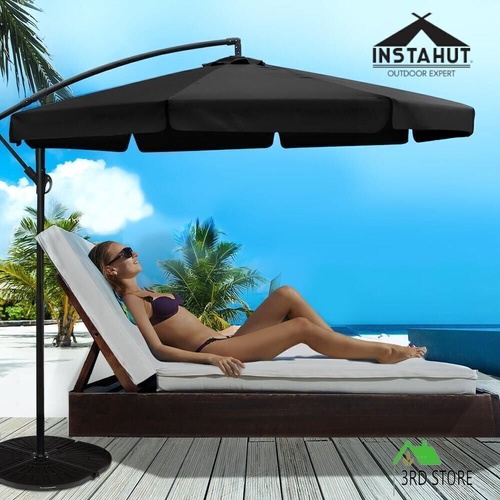 Instahut Umbrella Outdoor Umbrellas Cantilever Sun Garden Beach Patio Black 3M