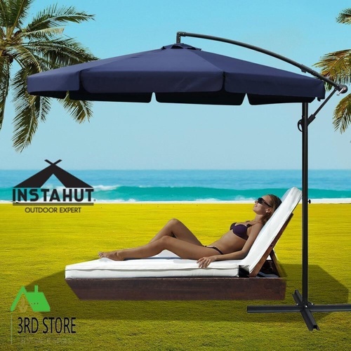 Instahut Umbrella Outdoor Umbrellas Cantilever Sun UV Beach Garden Deck Navy 3M