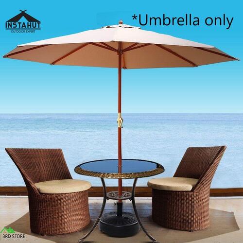 Instahut Umbrella Outdoor Pole Umbrellas Stand Sun Beach Garden Deck Beige 2.7M