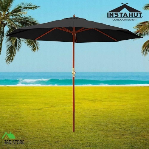 Instahut Outdoor Umbrella Pole Stand Sun Beach Garden Deck Umbrellas Black 3M