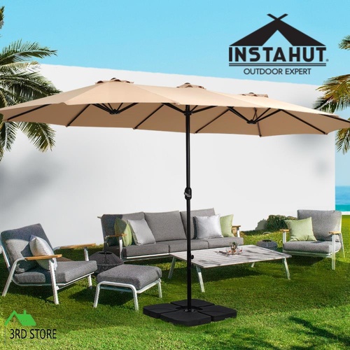 Instahut Outdoor Umbrella Twin Umbrella Beach Stand Base Garden Sun Shade 4.57m