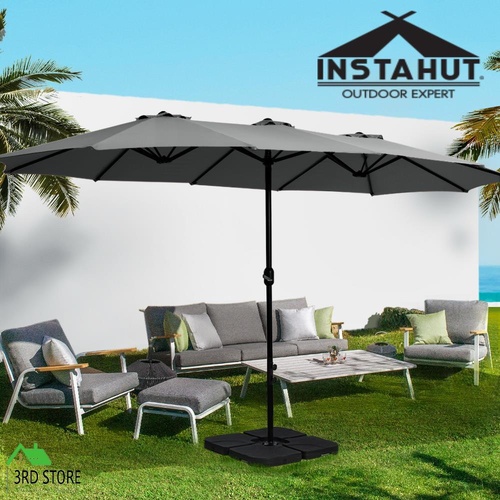 Instahut Outdoor Umbrella Twin Umbrellas Beach Stand Garden Base Sun Patio 4.57m