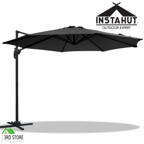 Instahut Umbrella Outdoor Umbrellas Roma Cantilever Sun Beach 360 Degree Black