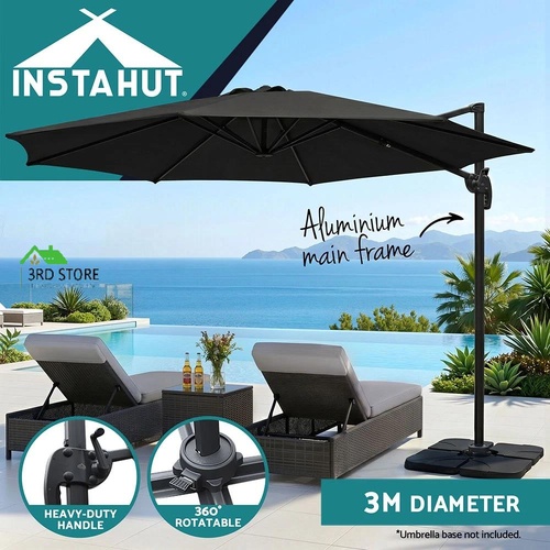 RETURNs Instahut Umbrella Outdoor Umbrellas Roma Cantilever Sun Beach 360 Degree Black