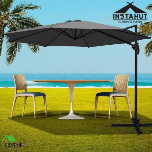 Instahut Umbrella Outdoor Umbrellas Roma Cantilever Sun UV 360 Degree Charcoal