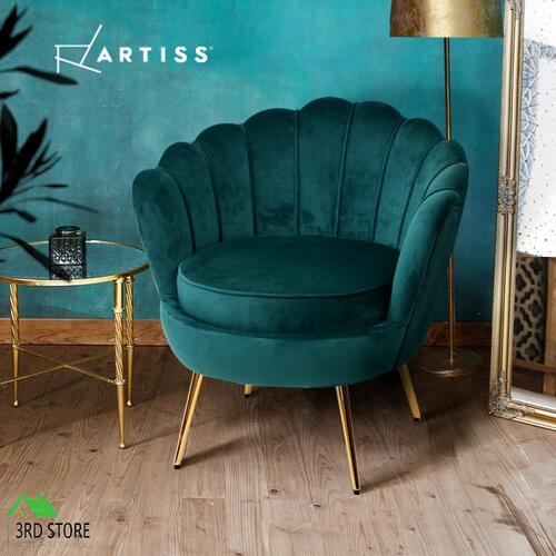 Artiss Armchair Lounge Chair Accent Retro Armchairs Lounge Shell Velvet Green