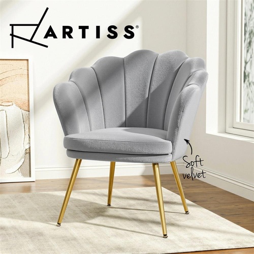 Artiss Armchair Lounge Chair Accent Armchairs Retro Single Sofa Velvet Grey