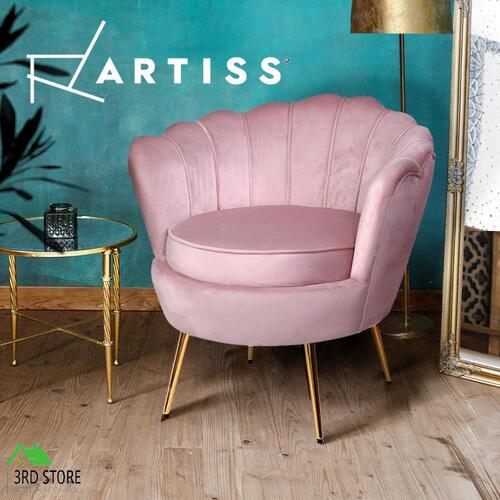 Artiss Armchair Lounge Chair Accent Armchairs Retro Single Sofa Velvet Pink