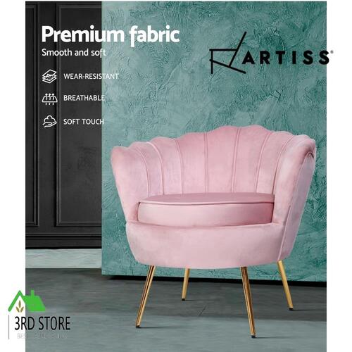 Artiss Armchair Lounge Chair Accent Armchairs Retro Single Sofa Velvet Pink