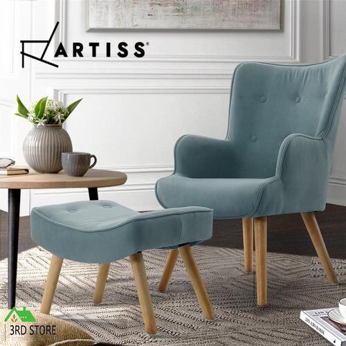 Artiss Armchair Lounge Chair Ottoman Accent Armchairs Sofa Fabric Chairs Blue