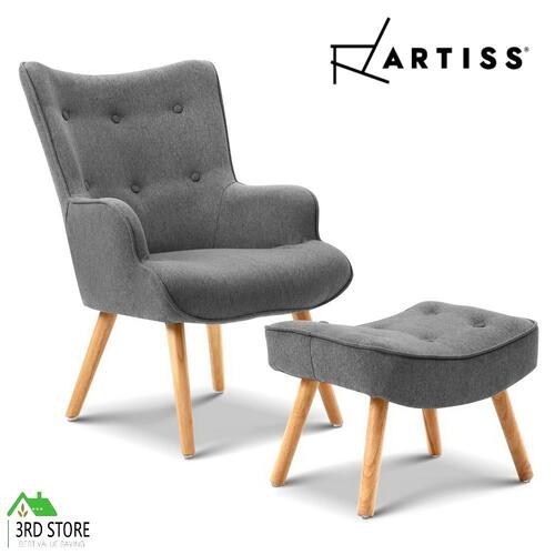 Artiss Armchair Lounge Chair Ottoman Accent Armchairs Sofa Fabric Chairs Grey