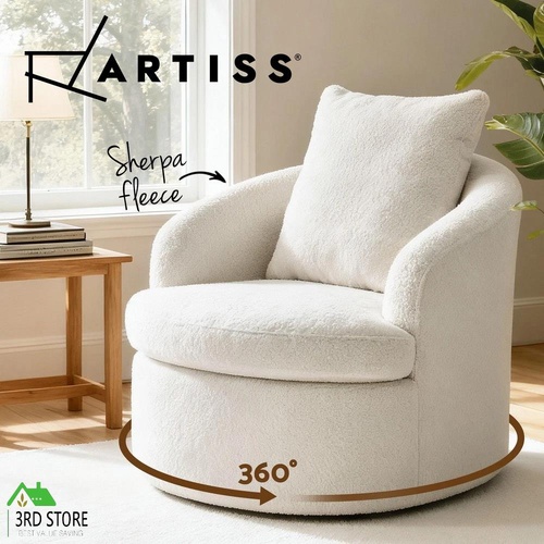 Artiss Swivel Chair Armchair Tub Accent Round Sofa Lounge w/Extra Pillow White