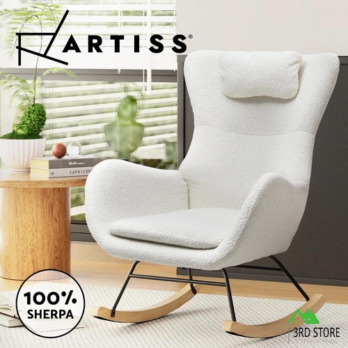 Artiss Rocking Armchair Feeding Chair Boucle Fabric Armchairs Lounge Sofa White