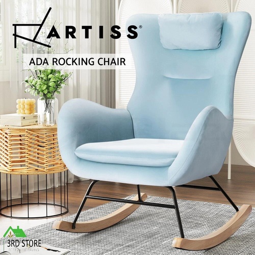 Artiss Rocking Chair Velvet Armchair Feeding Chair Blue