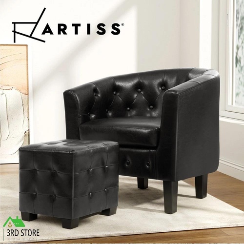Artiss Armchair Lounge Chair Ottoman Tub Accent Chairs PU Leather Sofa Armchairs