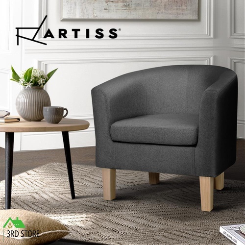 Artiss Armchair Lounge Chair Tub Accent Armchairs Fabric Sofa Chairs Wooden Grey