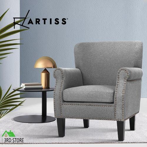 Artiss Armchair Accent Chair Armchairs Lounge Accent Chair Linen Fabric Grey