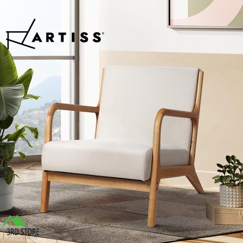 Artiss Armchair Lounge Chair Accent Armchairs Couch Sofa Bedroom Beige Wood