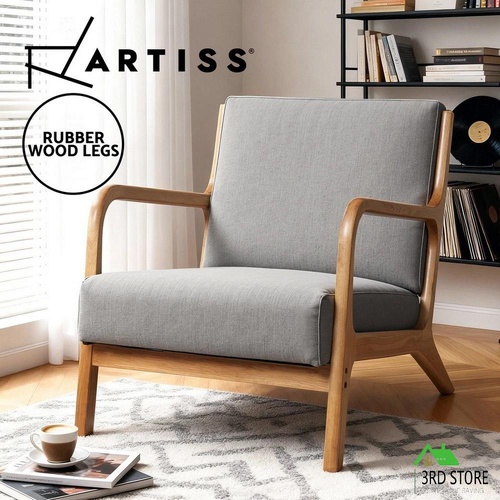 Artiss Armchair Lounge Chair Accent Chair Fabric Couch Sofa Bedroom Light Grey