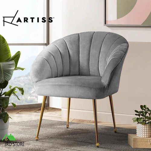 Artiss Armchair Lounge Chair Armchairs Accent Chairs Grey Velvet Sofa Couch