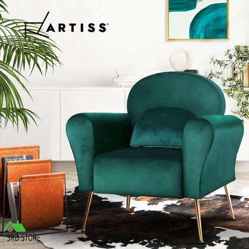 Artiss Armchair Lounge Chair Accent Armchairs Chairs Sofa Green Cushion Velvet