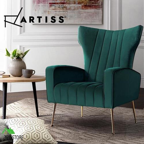 Artiss Armchair Lounge Chairs Accent Armchairs Chair Velvet Sofa Green Seat