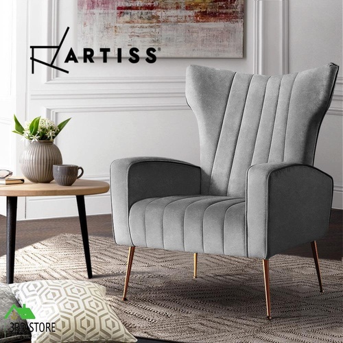 Artiss Armchair Lounge Accent Chairs Armchairs Chair Velvet Sofa Grey Seat