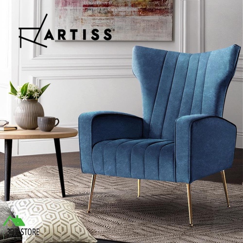 Artiss Armchair Lounge Accent Chairs Armchairs Chair Velvet Sofa Navy Blue Seat