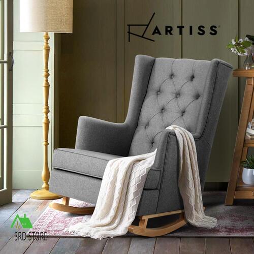 RETURNs Artiss Rocking Armchair Feeding Chair Linen Fabric Armchairs Lounge Sofa Grey