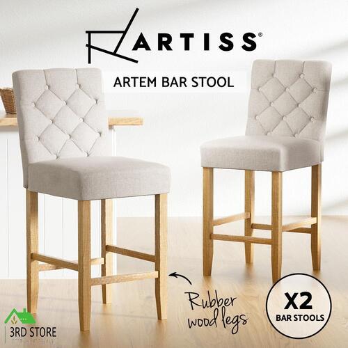 Artiss Bar Stools Kitchen Stool Wooden Barstools Linen Upholstered Chairs x2