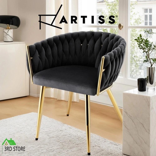 Artiss 1x Dining Chair Armchair Cafe Kitchen Lounge Chairs Velvet Weaving Black