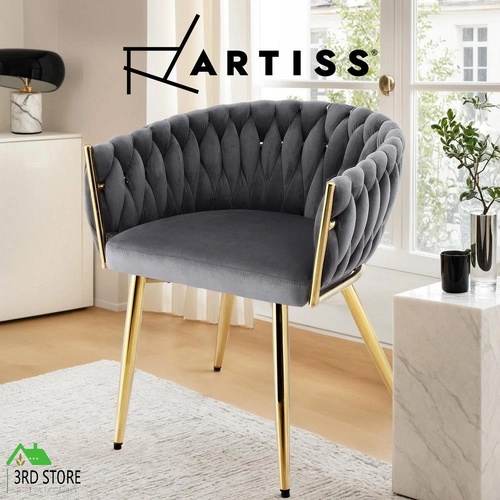 Artiss 1x Dining Chair Armchair Cafe Kitchen Lounge Chairs Velvet Weaving Grey