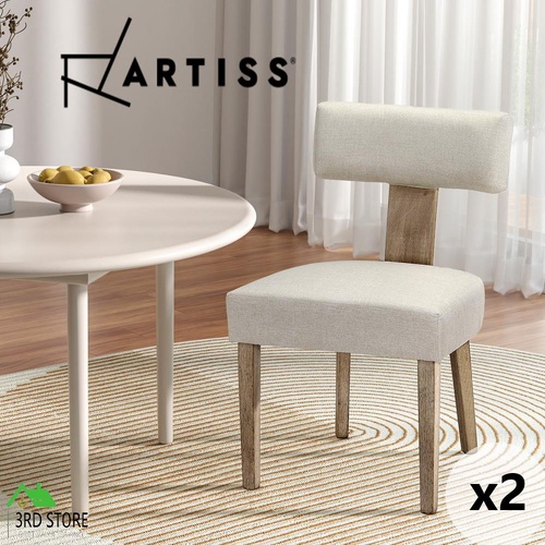 Artiss 2x Dining Chairs Cafe Chair Kitchen Vintage Linen Seat Wooden Legs Beige